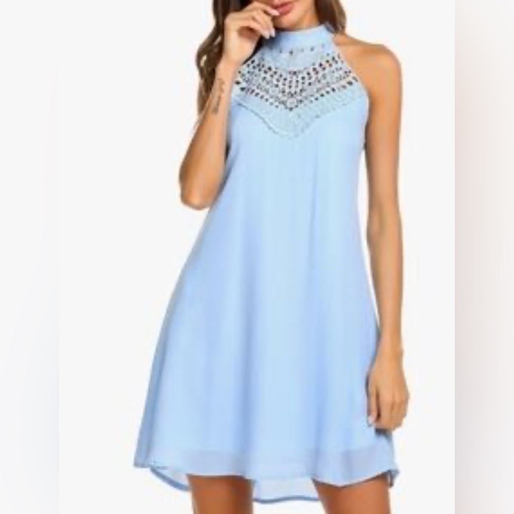 Chic Light Blue open back Dress